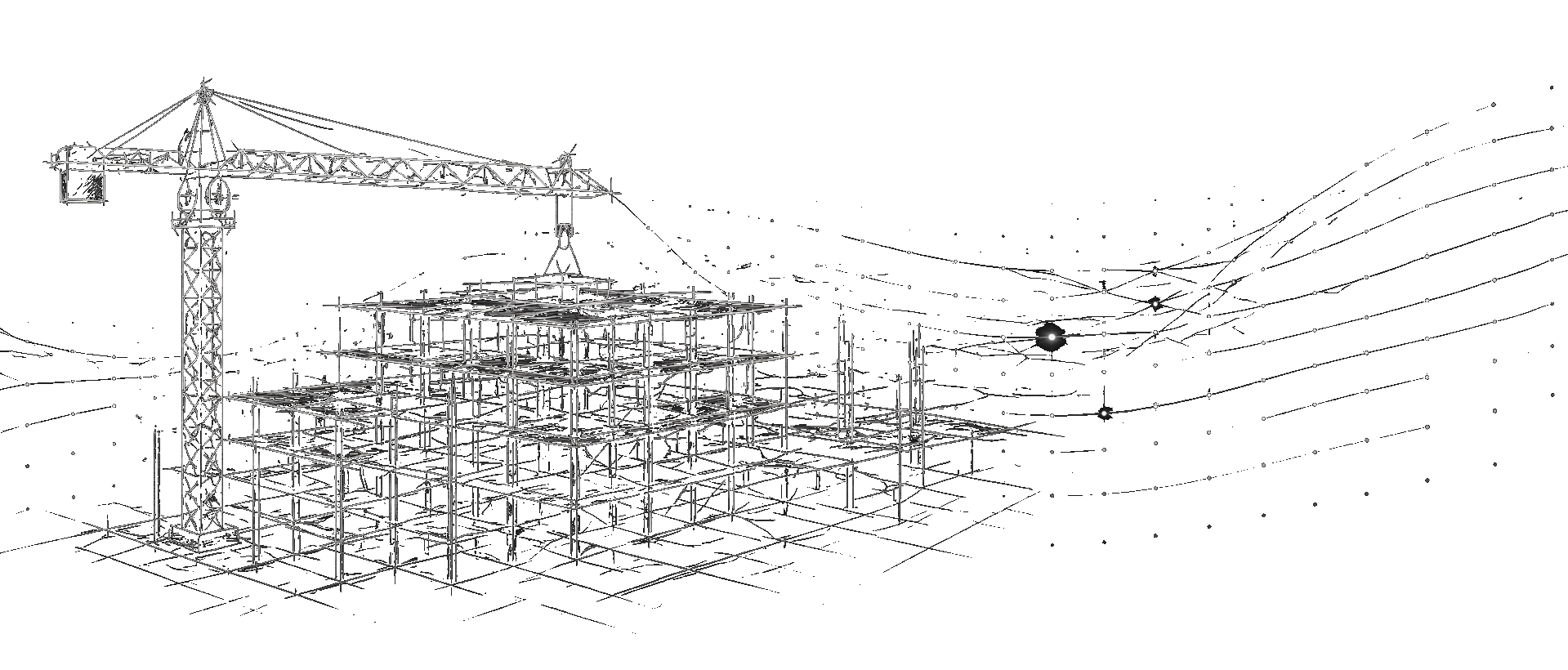 Construction crane and building wireframe